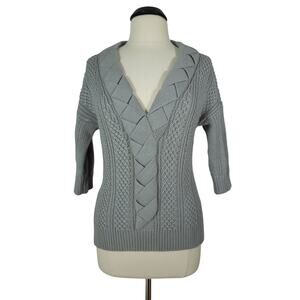 NEAL SPERLING Sweater M MEDIUM Braided V-Neck 3/4 Sleeves Top